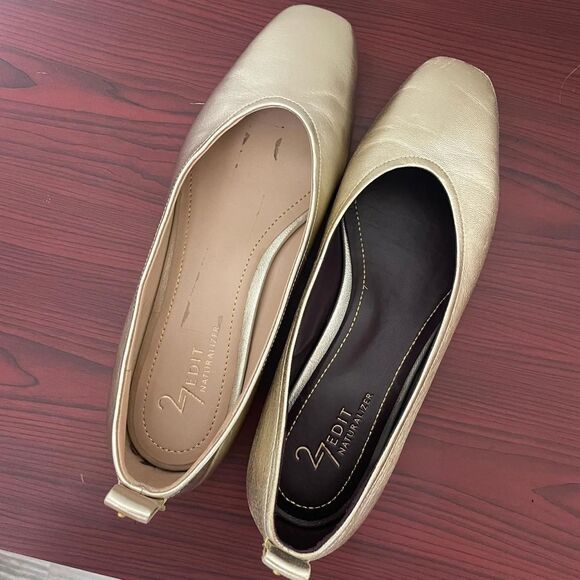 Naturalizer 27 Edit Carla Gold Metallic Leather Square Toe Ballet Flats Size 7 - Picture 7 of 8